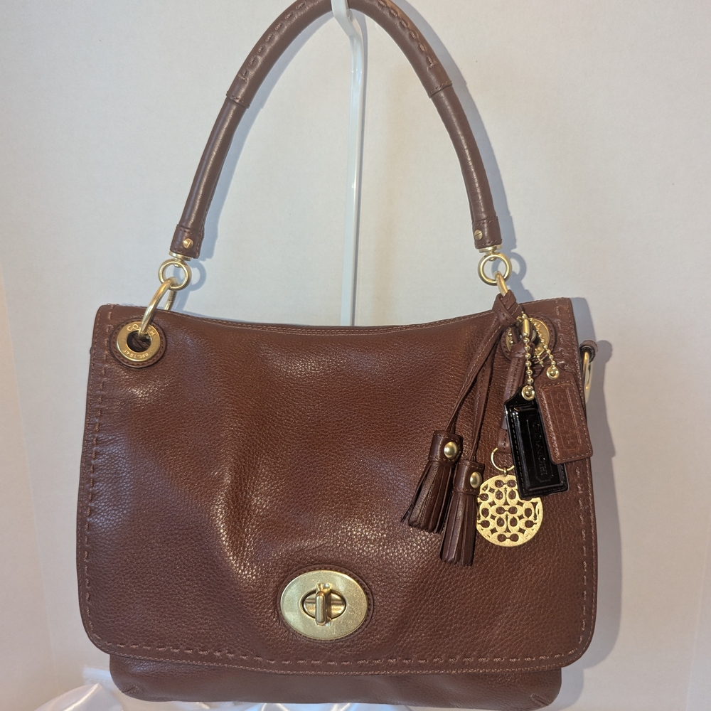Coach Hampton Brown Leather Shoulder Bag With Gold Hardware Includes Dust Bag